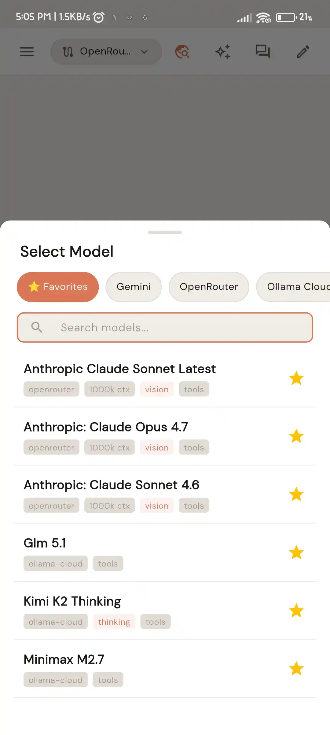 AnyLLM model interface screenshot